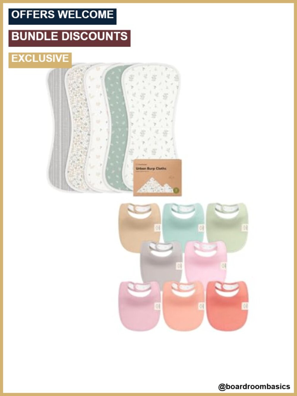 5pk Burp Cloths & 8pk Bibs Set Cotton Fleece Newborn